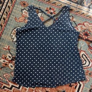 LOFT Navy Polka Dot Cross-Back Tank Top